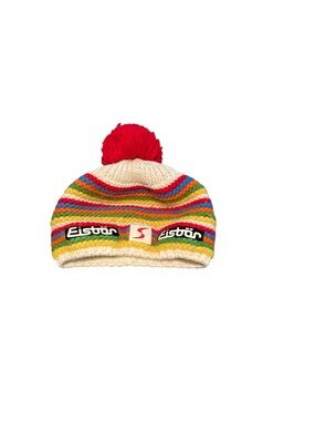 Eisbär Fan Striped Pom Pom Beanie - Cream & Multi
